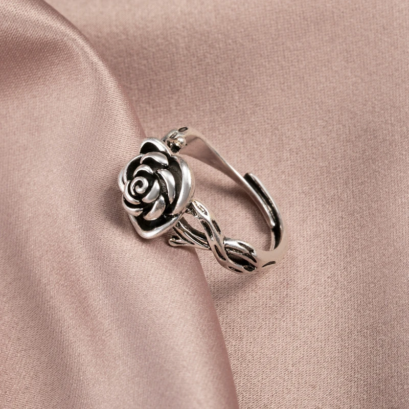 

Fashion Simple Pattern Design Rose Ring For Women Silver Color Jewelry Accessories Valentine's Day Rose Flower Rings Gift