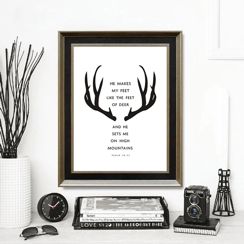 

Minimalist Black and White Antlers Inspiring Canvas Painting Wall Art Posters and Prints Pictures for Living Room Modern Decor