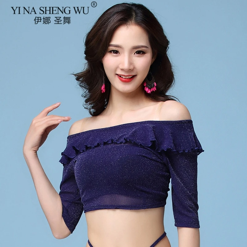 1175 Blue Top Танцевальный Костюм r, Женская Блестящая одежда для танца живота, летний сексуальный топ с коротким рукавом, юбка для восточных танцев, одежда для танца живота, новая одежда - Цвет: 1175 Blue Top