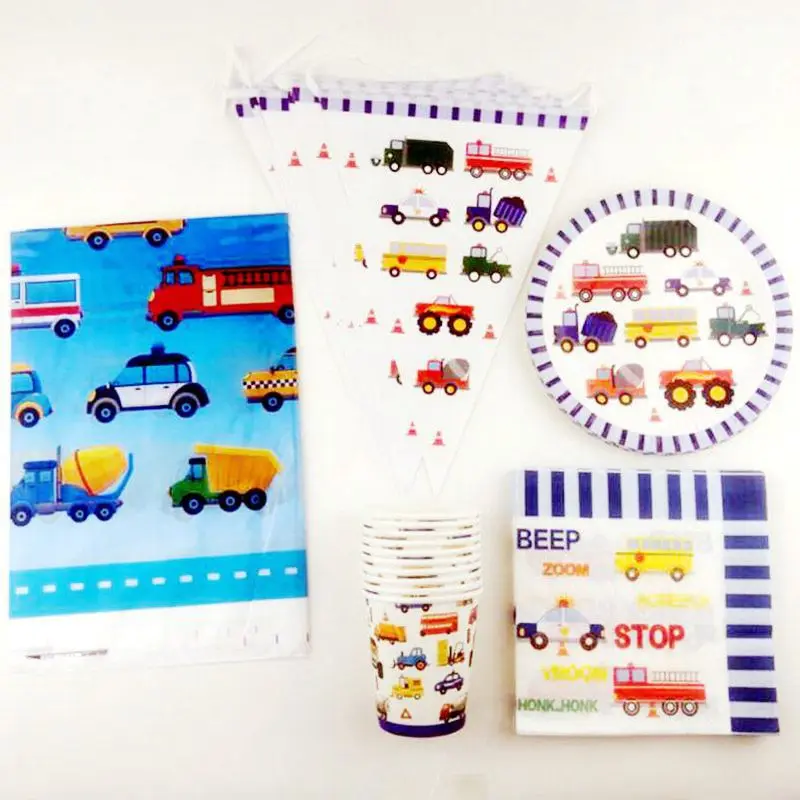 

51 шт. Детские сувениры, бульдозер/автобус/грузовик/автомобиль, чашки, тарелки, украшения, скатерть, баннер для будущей матери, посуда, салфет...