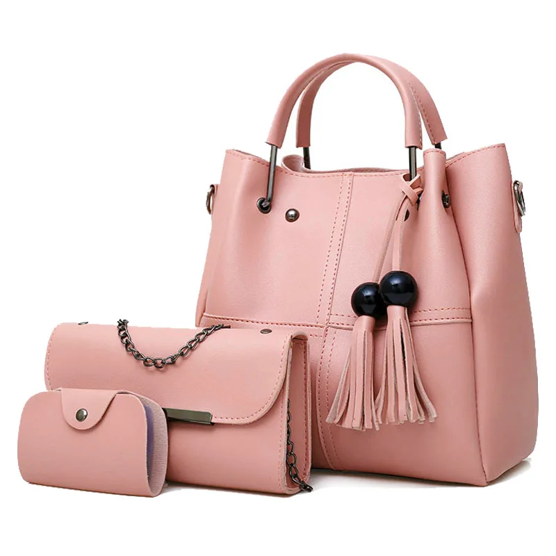 Комплект из 3 сумок с кисточками женские кожаные сумки и кошельки на плечо модная