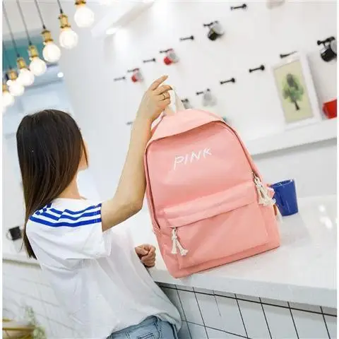 

Backpack Women Retro Canvas Letters Embroidery Fresh and Sweet Zipper Buckle Waterproof Solid Color Casual Bag