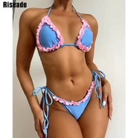 riseado halter bikini set ruffle womens swimsuits solid swimwear women 2021 high cut sexy biquini knotted solid bathing suits