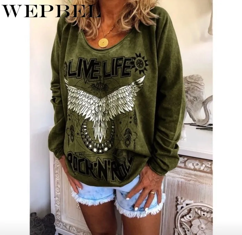 

Autumn Winter Casual Women's Clothing Loose Round Neck T-shirt Printed Cotton Shirts Ladies Long Sleeve Blouse Pullover Tops