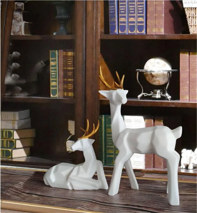 

[VIP] Nordic Home Decorations Geometric Pair Deer Sculpture Ornaments Resin Crafts Office Desk Wine TV Cabinet Elk Furnishings