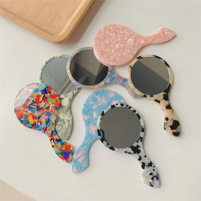 

Acetic Acid Material Makeup Mirror Handheld Circular Mirror With Handle Hand Mirror SPA Salon Compact Acetic Mirrors Cosmetic