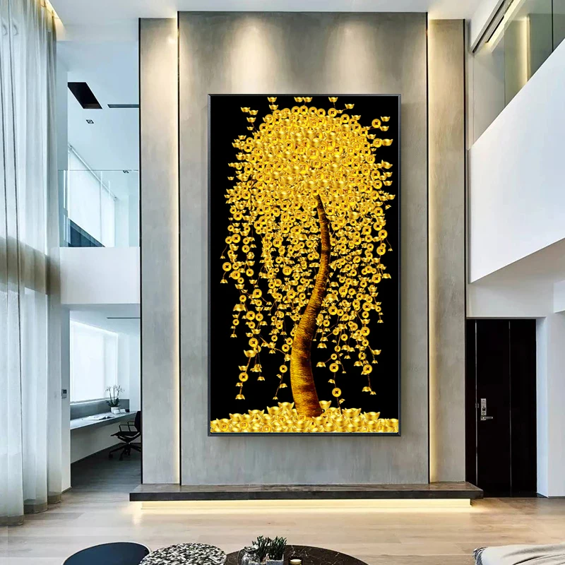 

Golden Fortune Tree Abstract Canvas Painting Poster and Prints Wall Art Picture for Modern Living Room Home Decoration Cuadros
