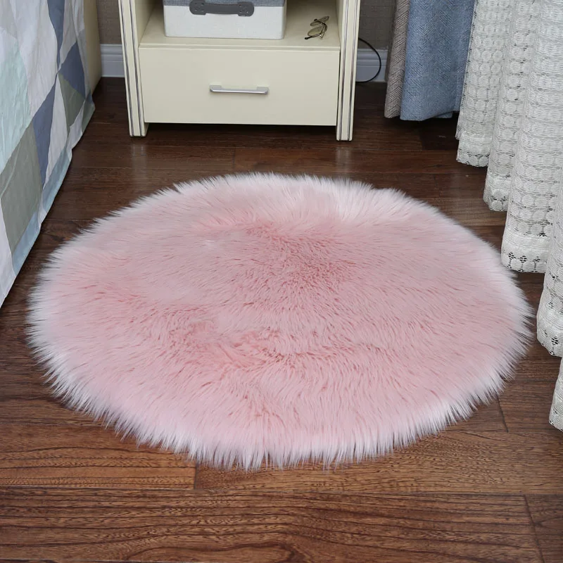 

Carpet rugs round soft faux fur washable rug bedroom floor area carpet for home living room custom made White pink Silky Mat