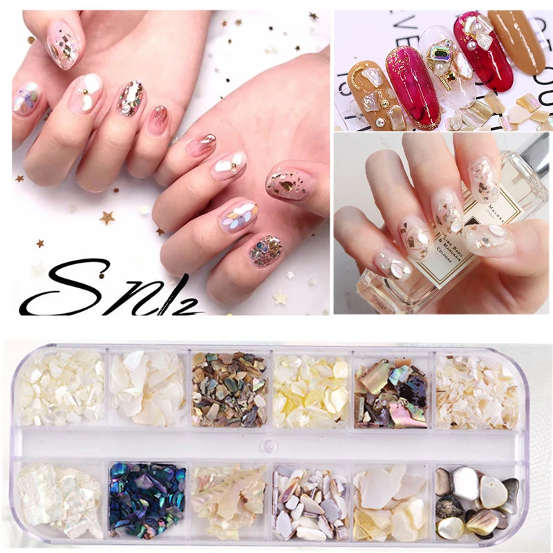 Камень ракушка для маникюра 12 цветов ракушки ногтей сверхтонкий декоративный