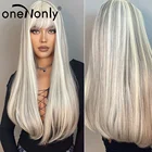 Женский парик oneNonly, Длинные прямые парики белого и серого цвета с челкой для косплевечерние термостойкие человеческие волосы