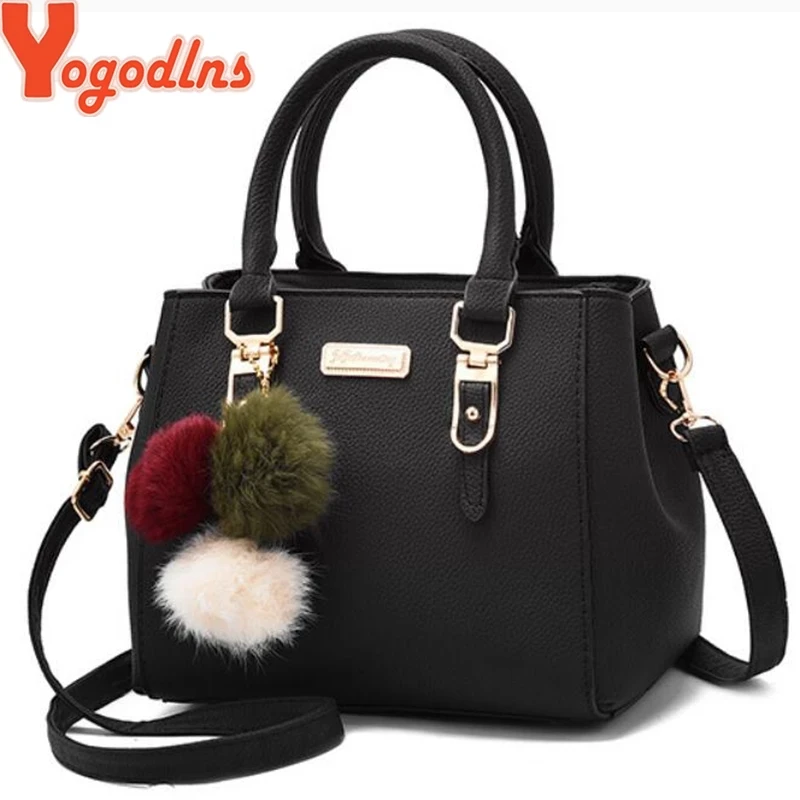 

Yogodlns women beading pendant handbag ladies embossed shoulder bag ladies Messenger bag hairball bags high quality bag