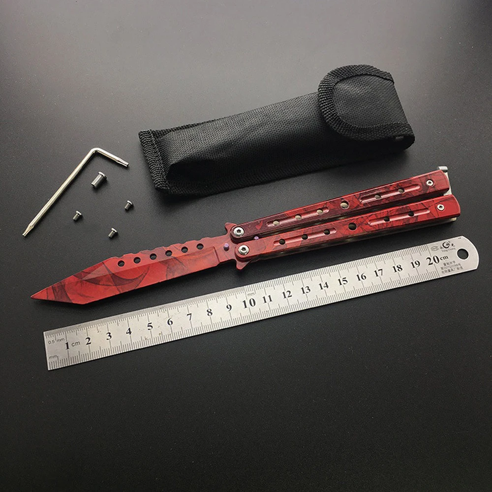 

Titanium Rainbow Color Folding Knife Stainless Steel Knife Butterfly Training Knife Competition Knife Blunt Tool Bladeless