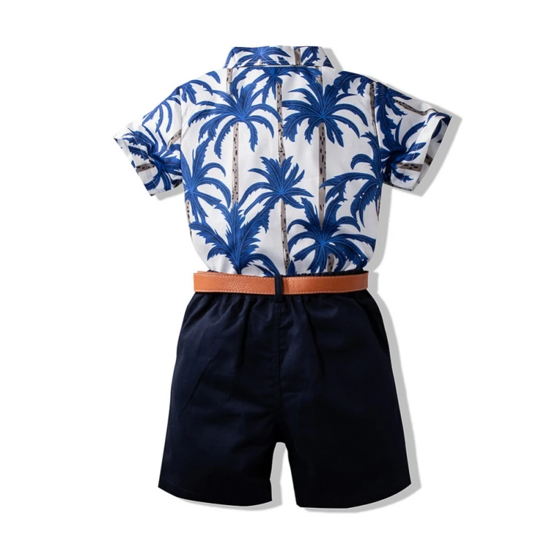 

Cute Kids Boy Turn Down Collar Cartoon Dinosaurs Printing Shirt + Shorts