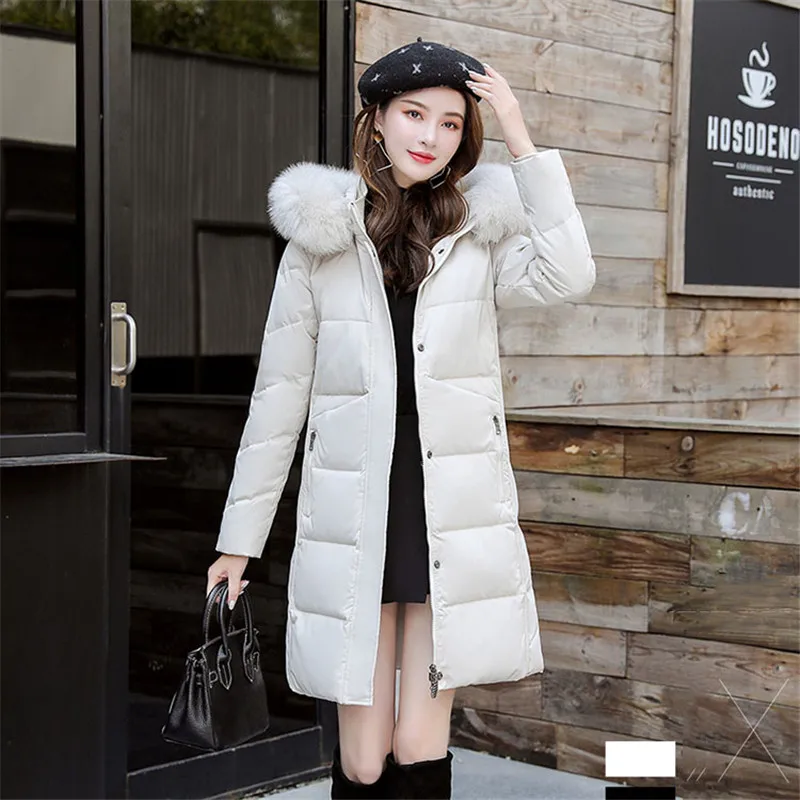 Новинка 2019 года Зимний пуховик в Корейском стиле длинное пальто из белого