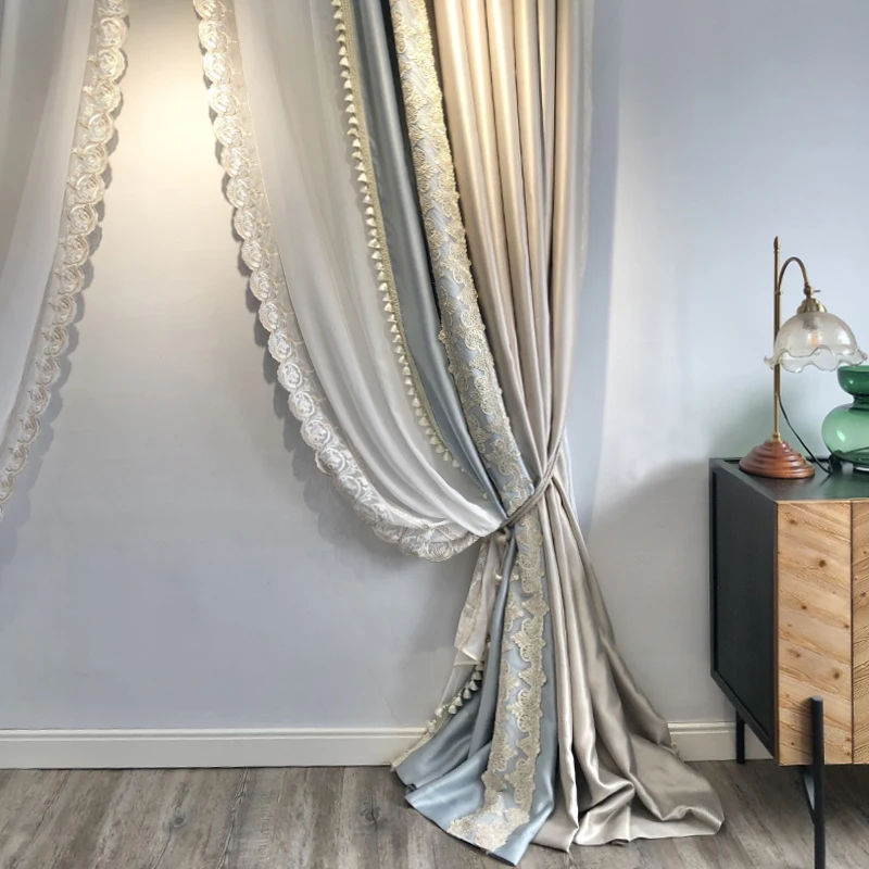 French Luxury Curtains for Living Room High-end Atmospheric Bedroom Bay Window Silk Pattern High-precision Lace Gauze Curtain | Дом и сад