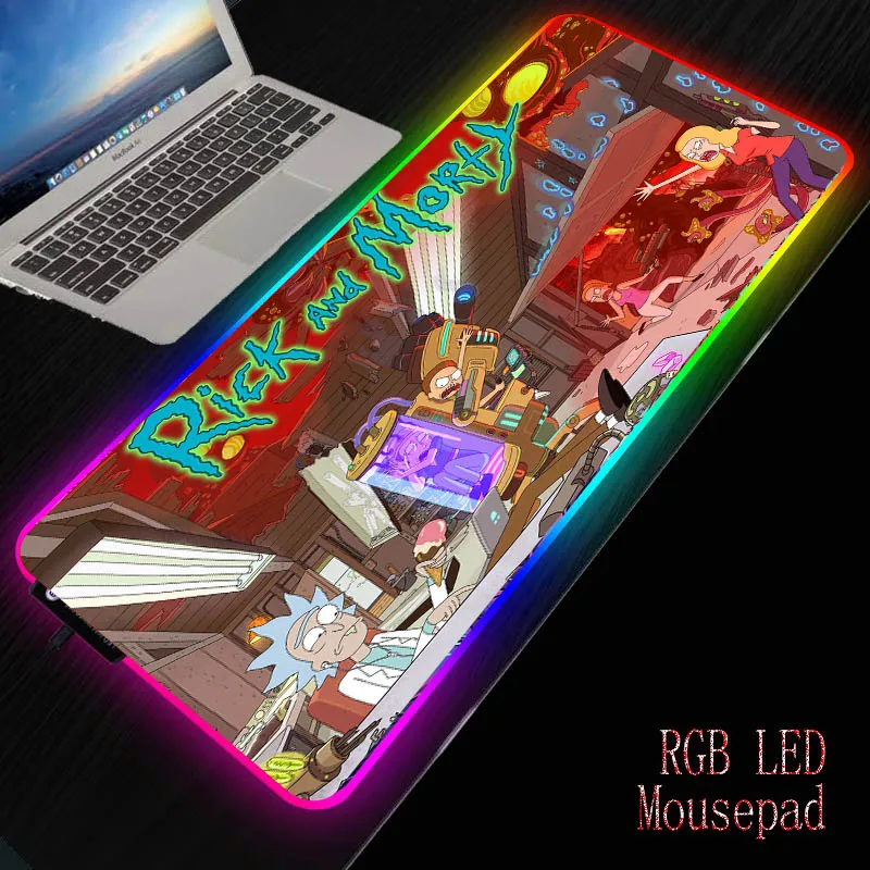 Большой игровой коврик для мыши MRGBEST с аниме Morty RGB клавиатуры и со