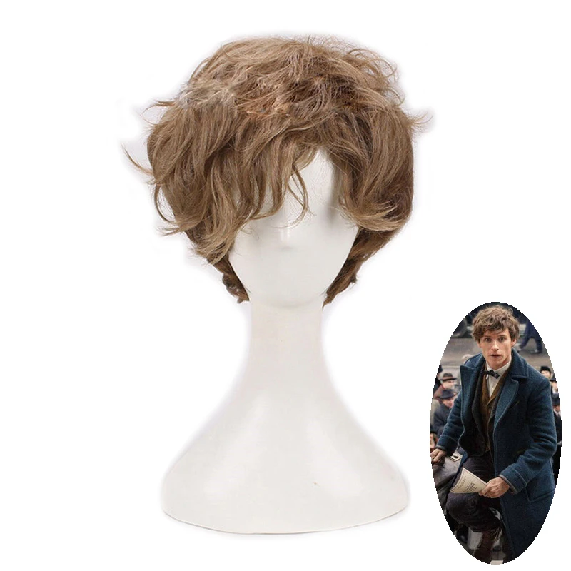 Фантастические звери и где их найти Newt Scamander короткие коричневые вьющиеся парики