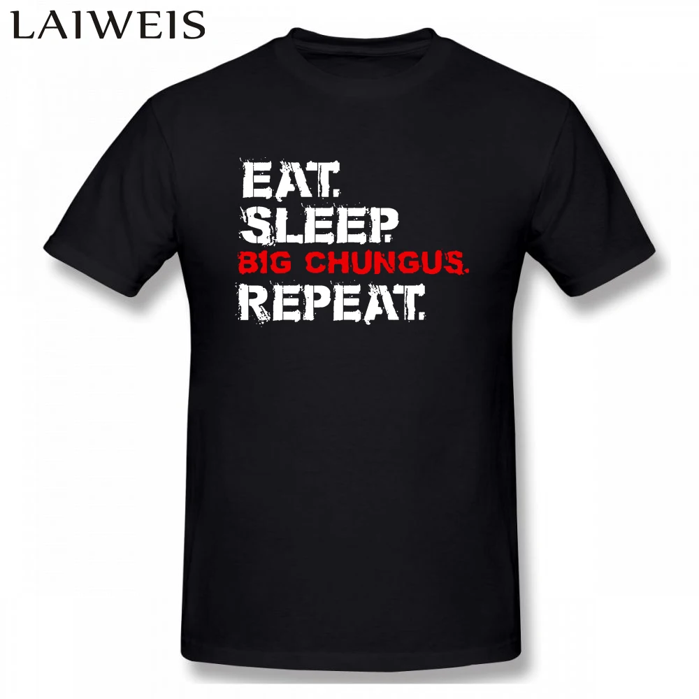 Мужская футболка Eat Sleep Big Chungus Repeat Meme Red Box с логотипом черная круглым вырезом