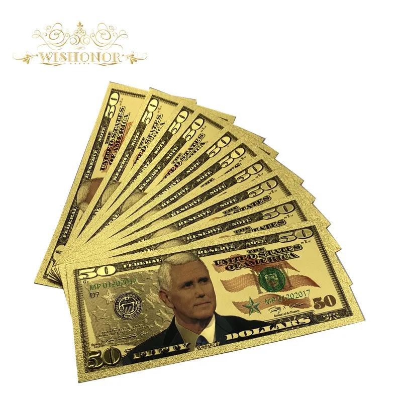 10 шт./лот новые цветные банкноты США 50 долларов в 24K позолоченные бумажные деньги