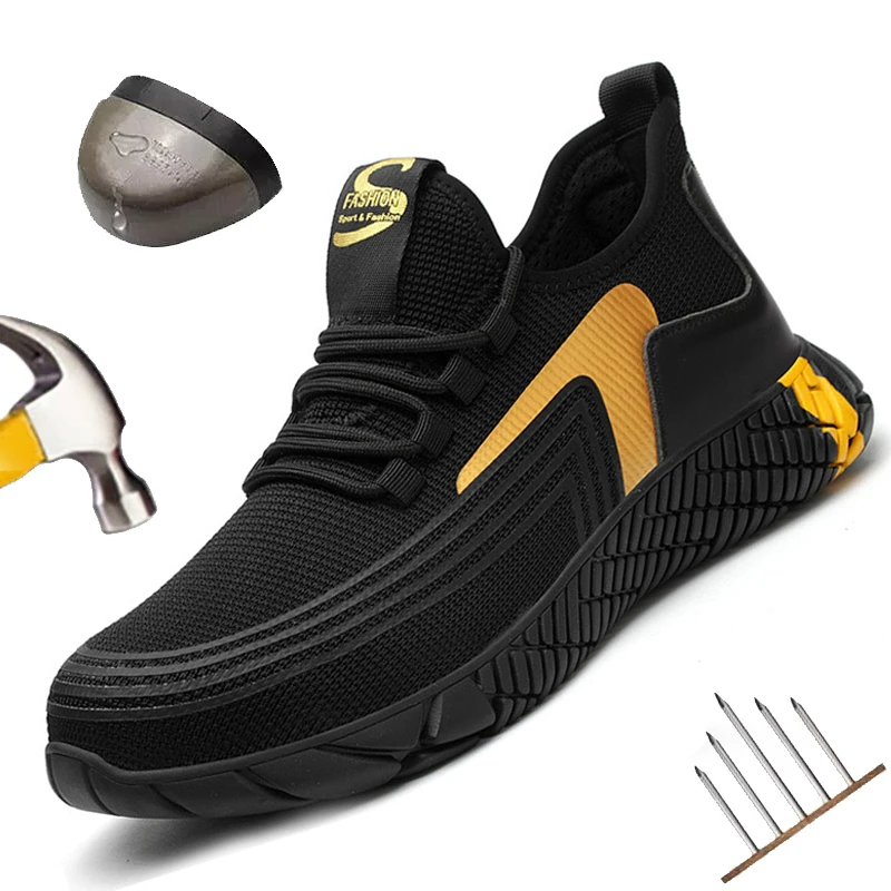 

Work Safety Shoes Men Steel Toe Cap Work Shoes Lightweight Breathable Soft Comfortable Anti-smashing Puncture Proof Construction
