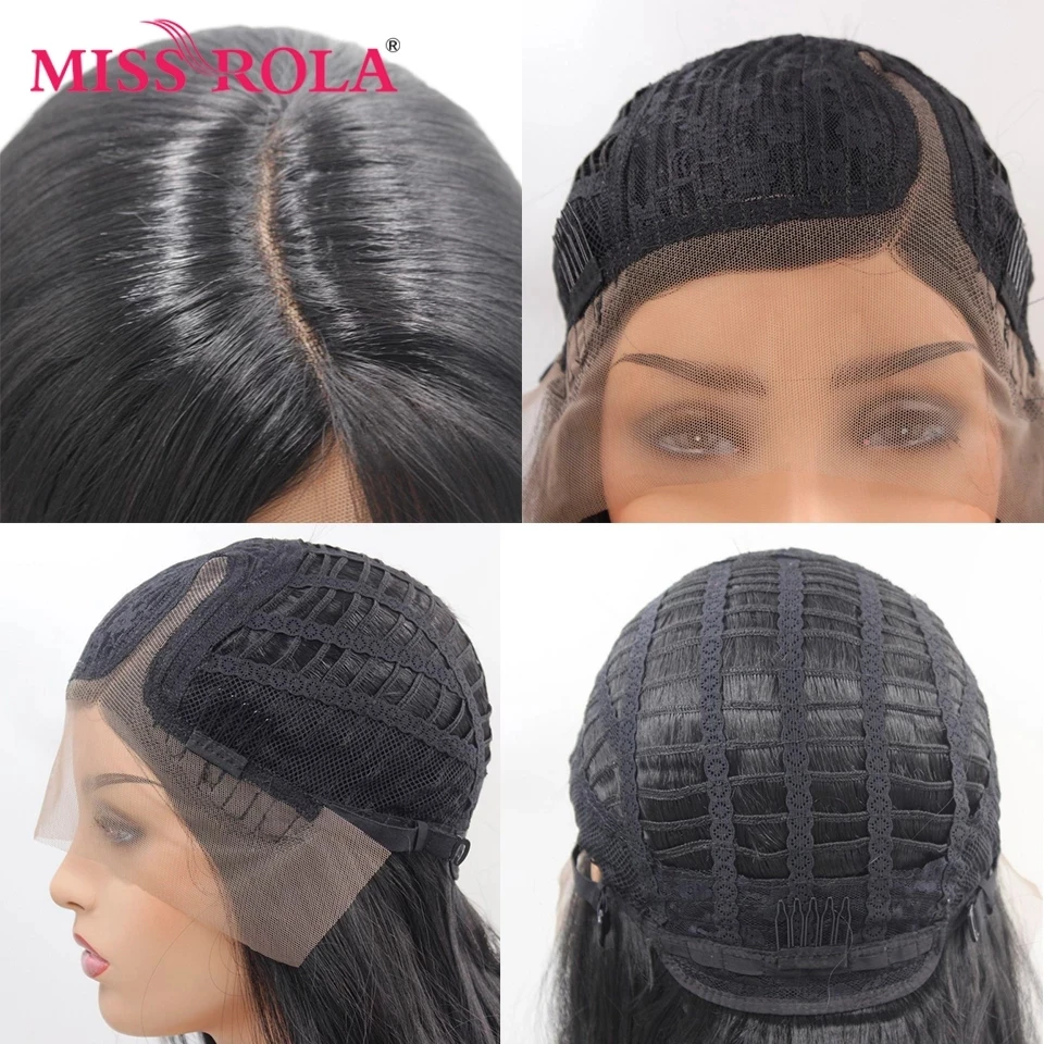 

Miss Rola lace front synthetic wigs Middle Part Bob Wig For Women Ombre Black Blue Color Ombre Black Olive Women Wig