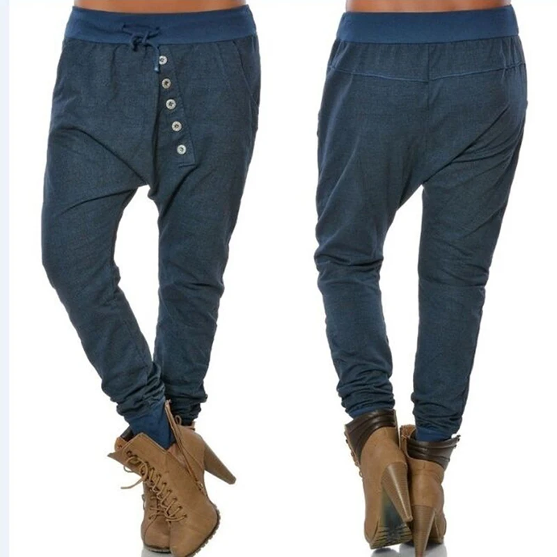 

Fashion Girlfriend Women Hipsters Harem Pants Bloomers Baggy Pants Trousers Loose Wash Dark Drawstring Button Pants