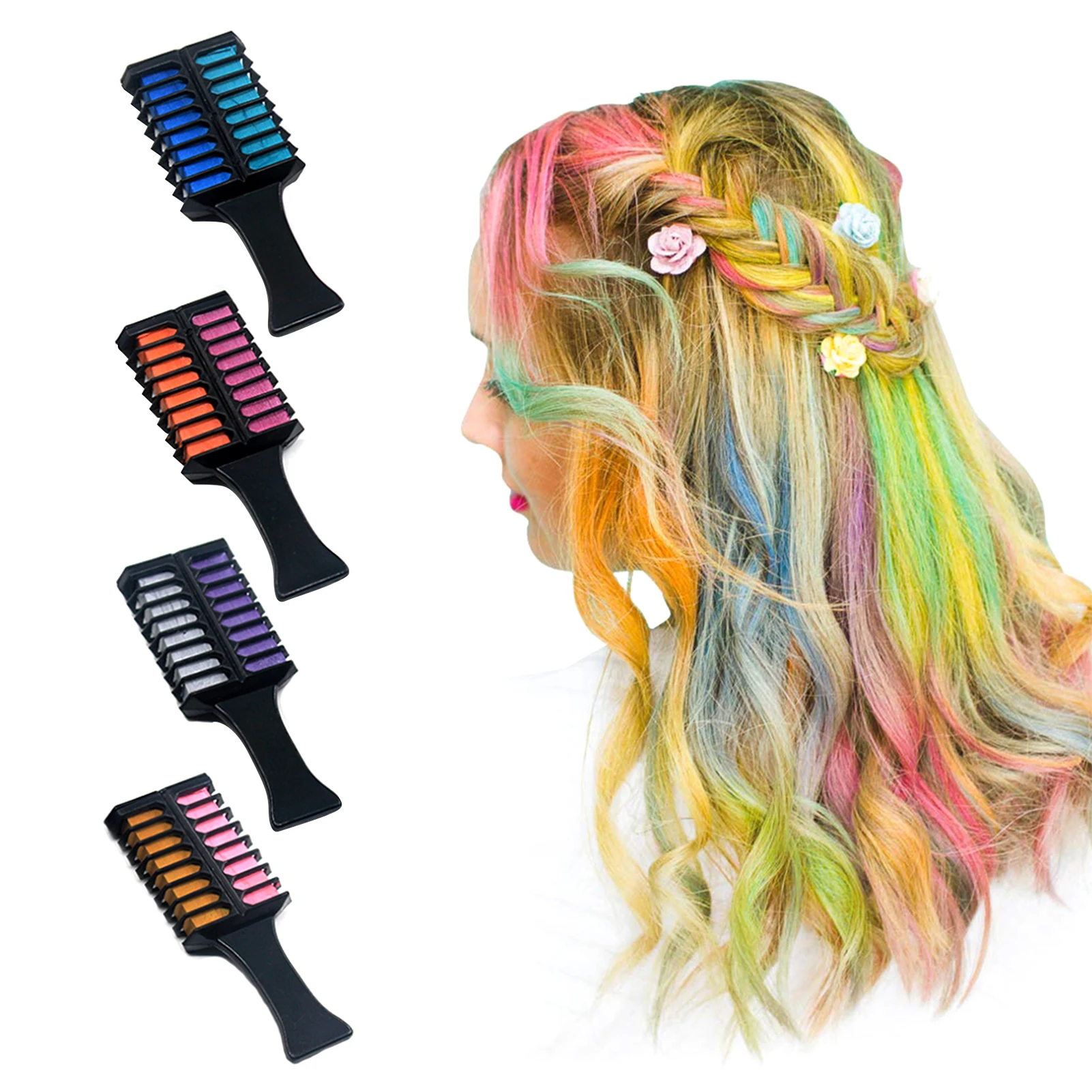

Мелки для волос 10 цветов, набор матовых цветов, временная Одноразовая расческа для окрашивания волос, модная и цветная Временная расческа д...