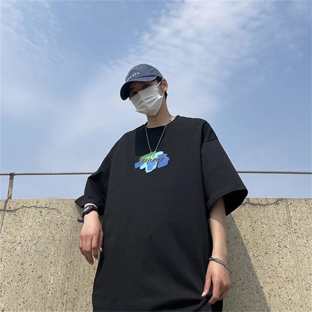 

100% Cotton Love Print T-Shirt Vintage Clothes T-Shirt Male Streetwear Men Japan Hip Hop Loose Half Sleeve Kawaii Couple T Shirt