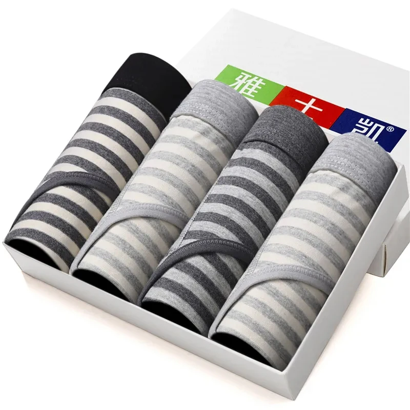 4Pcs/Lot Men's Triangle Underwear Pure Cotton Breathable And Comfortable Youth Plus Size Medium Waist Underpants