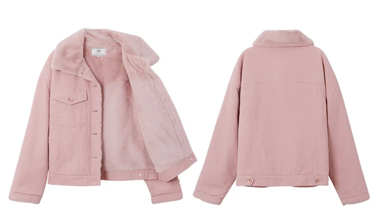 

Plus Velvet Corduroy Jacket Women's New Style Autumn And Winter Korean-style Pink Loose Casual Jacket Women's