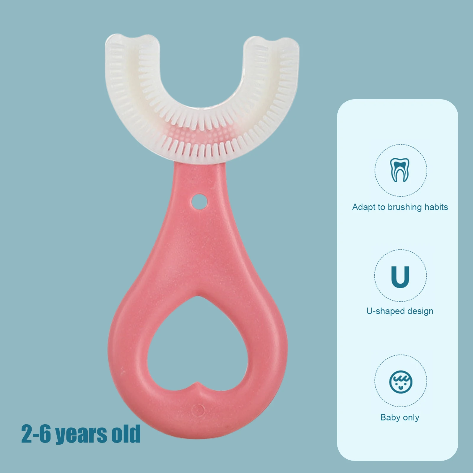 Cepillo de dientes redondeado seguro y suave para ni&ntilde;os, cepillo de dientes en forma de U, 360 limpieza bucal, bonito cepillo de dientes para ni&ntilde;os peque&ntilde;os y Ch-2