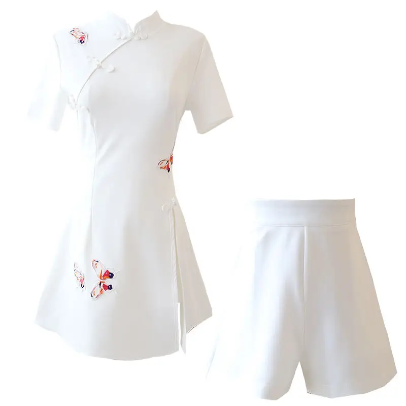 

Summer retro improved cheongsam Chinese Dress Shorts Small women's two piece suit