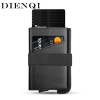 dienqi rfid genuine leather credit card holder men mini small business bank cardholder case metal magsafe minimalist slim wallet