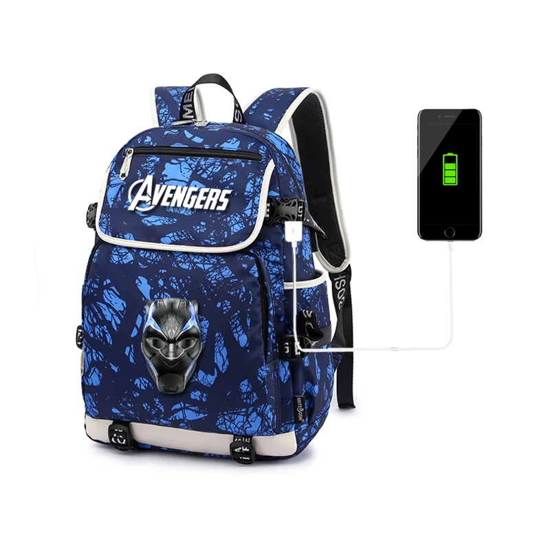 MARVEL USB Travel Bag Boys Girls Teenage Backpack Large capacity nylon waterproof school bag Printing Cartoon book bag Mochila