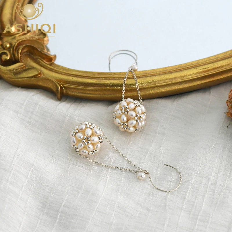 Женские серьги шаровары ASHIQI из серебра 925 пробы с натуральным пресноводным