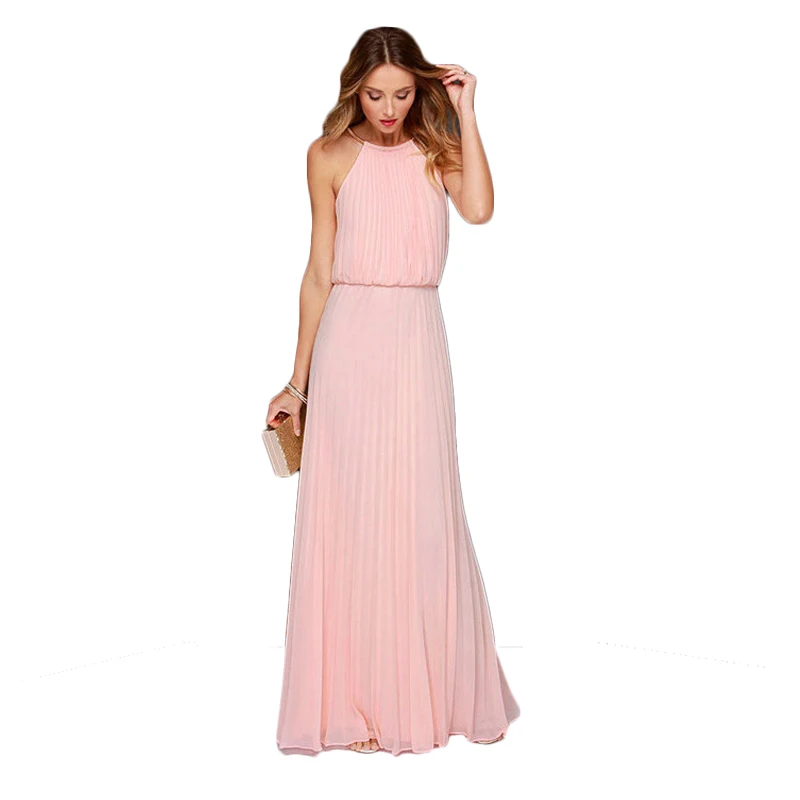 Летние Длинные вечерние платья женские 2019 Модные Винтажные тонкие однотонные