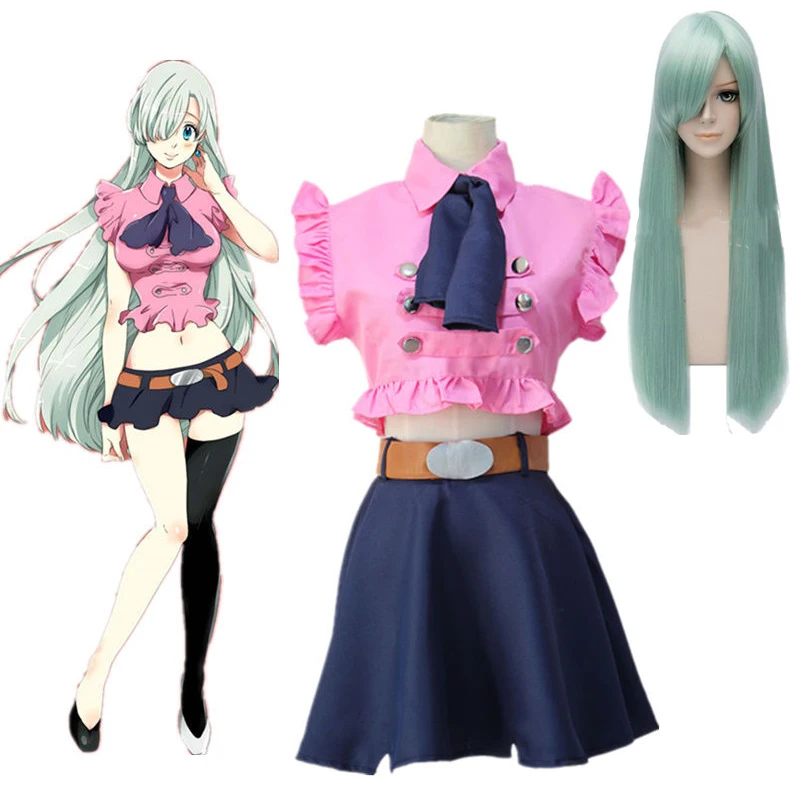 

The Seven Deadly Sins Elizabeth Liones Cosplay Costume with wig Japanese Anime Nanatsu No Taizai Uniform Suit Outfit Clothes