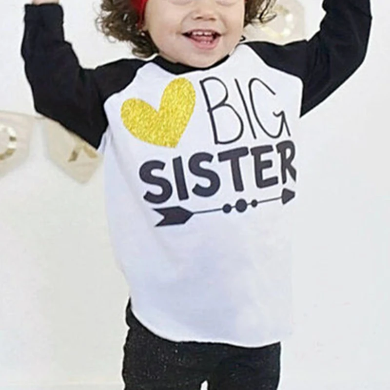 Футболки для девочек с надписью Big Sister забавная одежда маленьких футболки