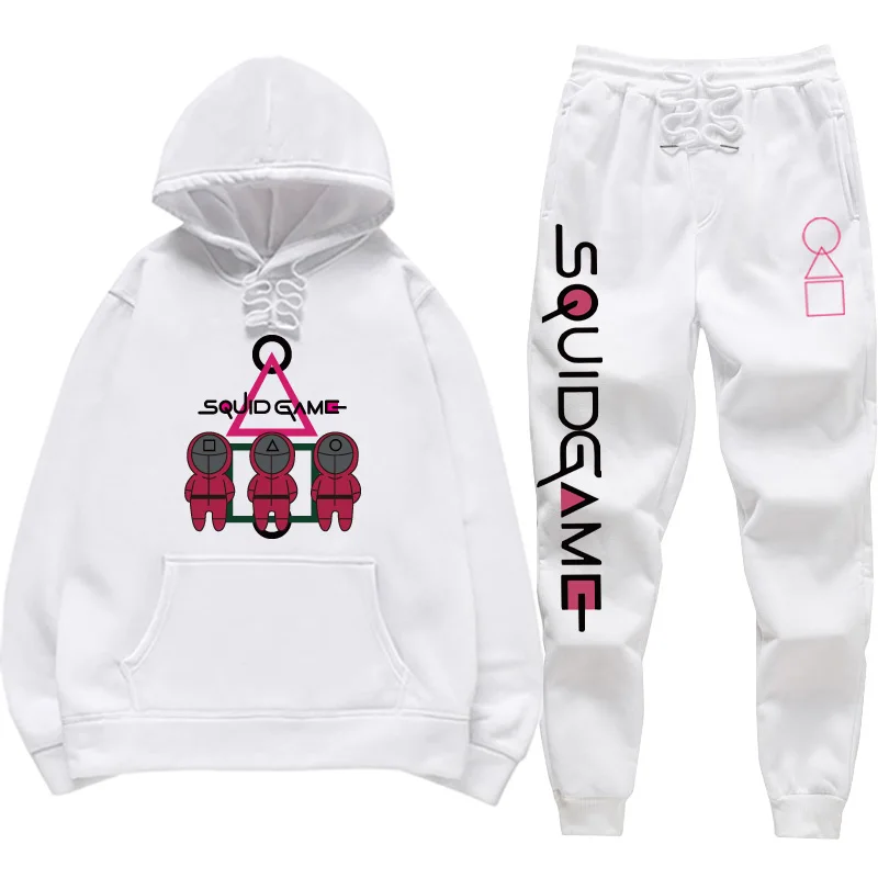 

Костюм спортивный мужской/женский из 2 предметов, толстовка с капюшоном и штаны с принтом игры кальмар, уличная одежда в стиле хип-хоп, компл...