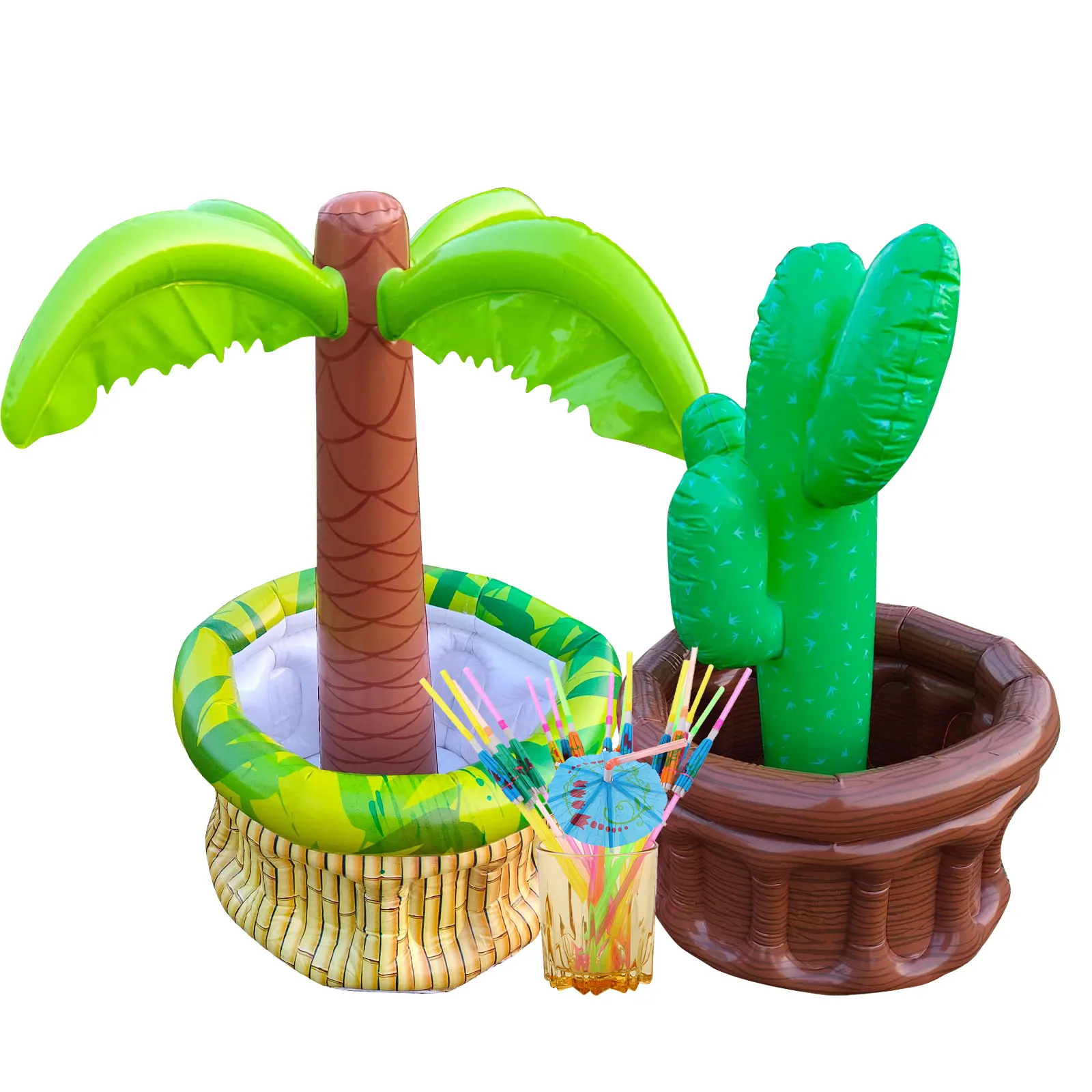 

Inflatable Cooler Cute Shaped Drink Bottle Cooling Pool with 50pcs Straw Party Supplies for Luau Hawaiian Pool Party decoration