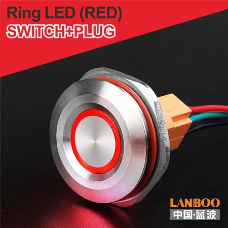 R Ring Button Plug LANBOO 40 мм кнопочный переключатель вкл. Выкл. 1NO1NC SPST или 2NO2NC DPDT водонепроницаемый переключатель с разъемом провода - Цвет: R Ring Button Plug