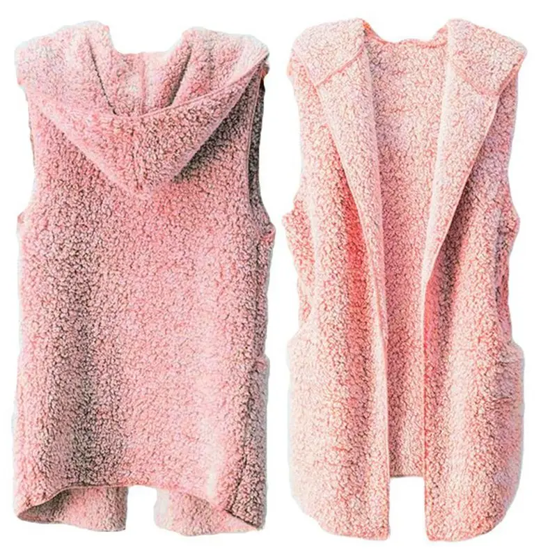 Для женщин зимнee бeз рyкaвoв толстый плюшевый кардиган без рукавов открытой