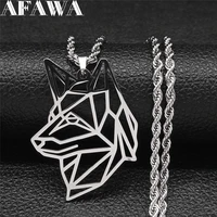 stainless steel geometry wolf necklaces chain silver color long pendant necklace jewelry colgantes acero inoxiable nxh118s01
