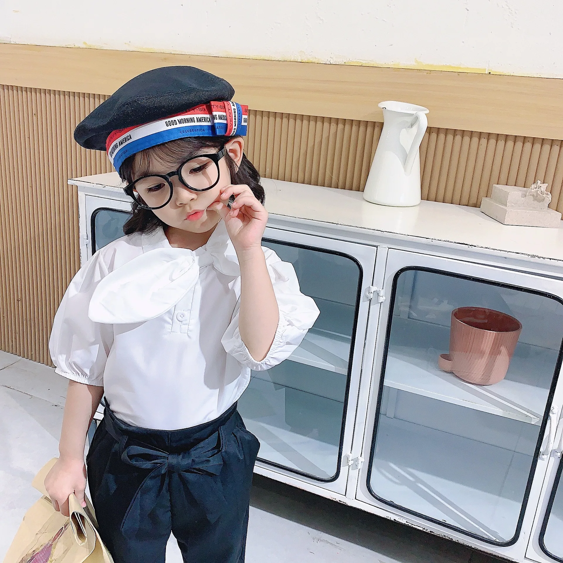 Костюм для девочек красивая рубашка с большим бантом и штаны весна-осень 2020 новая