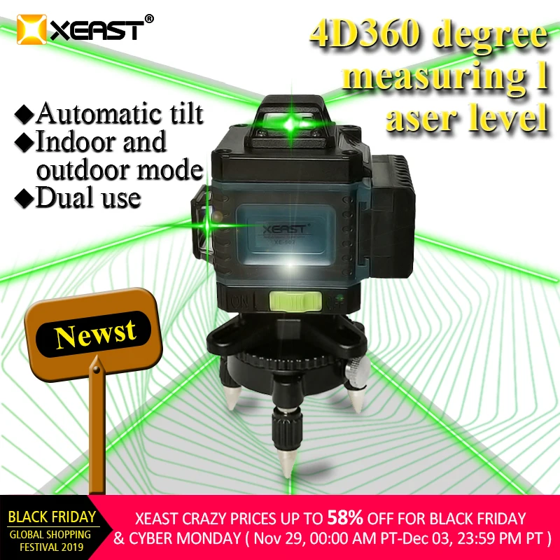 XEAST XE-16L 16 линий зеленая линия 4D самонивелирующийся 360 горизонтальный и вертикальный супер мощный лазерный уровень зеленый луч лазерный уровень
