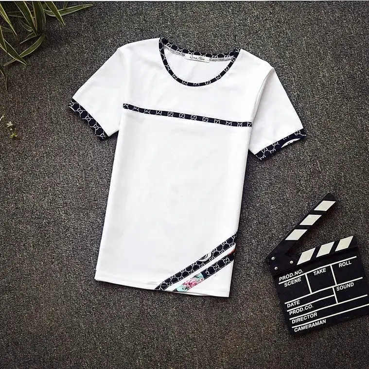 

Summer trend social guy short sleeve t-shirt men's slim Internet celebrity same couple Half Sleeve Black Red