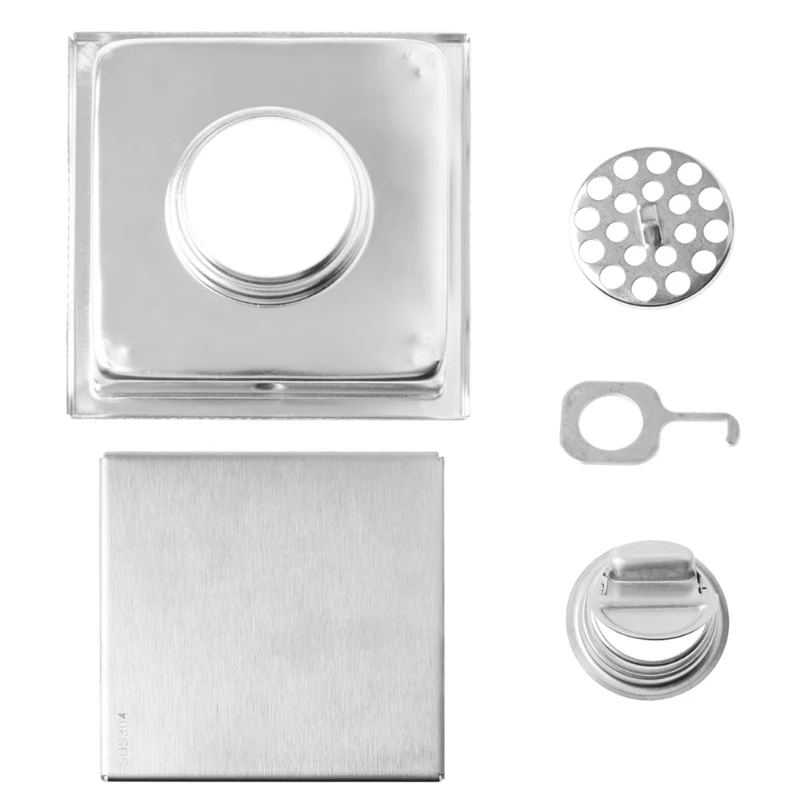 

2021 New Stainless Steel 15x15cm Square Shower Floor Drain Tile Insert Grate Invisible