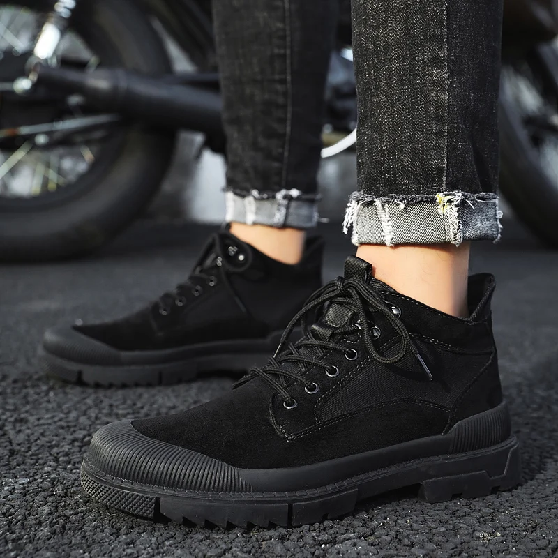 Ботинки Черные зимние ботинки на резиновой подошве botas Мужские ботильоны для