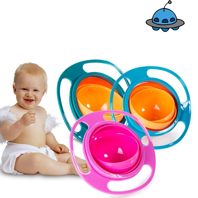 

2021 Plastic Baby Feeding Bowl Spill-Proof 360 Rotate Infants Toddler Gyro Training Bowl Baby Kids Practice Bowl Spoon Tableware