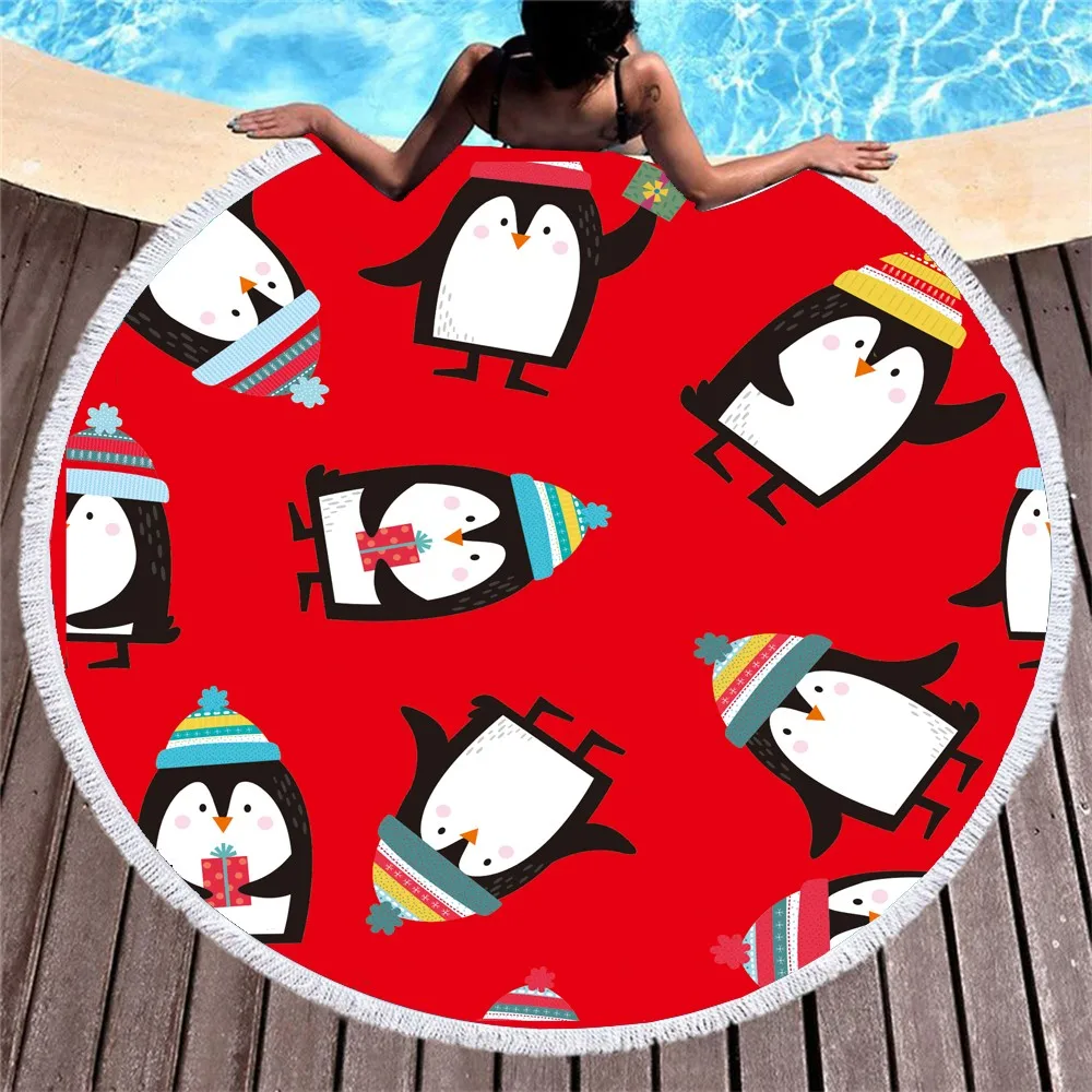 Пляжное пляжное полотенце Pinguin Большое из микрофибры Круглый плавательный